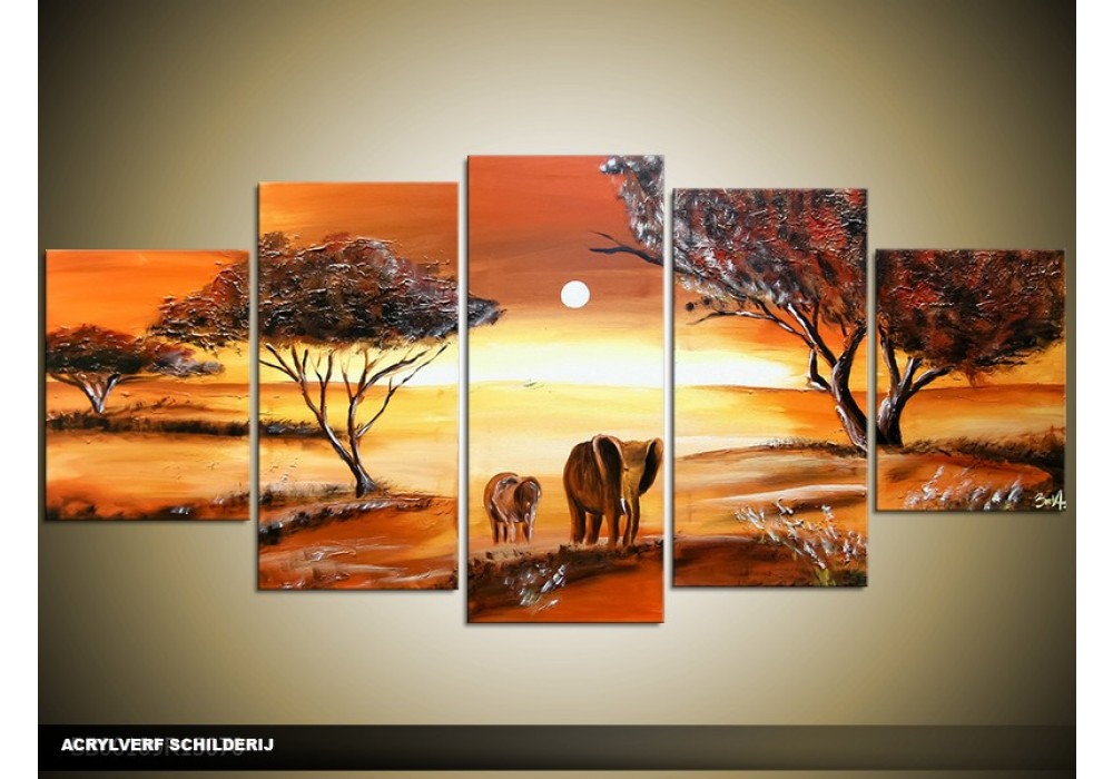Kerstmis token ergens Acryl Schilderij Afrika | Bruin, Oranje | 150x70cm