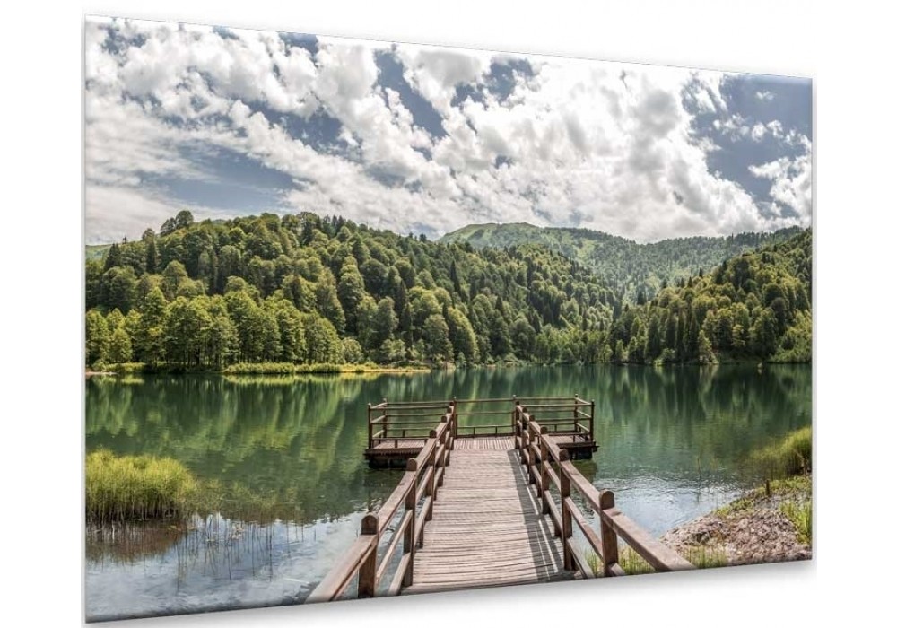 Glasschilderij Brug, Natuur | Bruin, Groen | 120x80cm