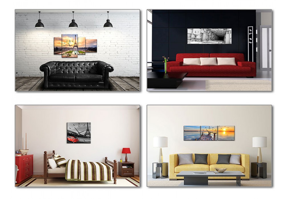 Klok schilderij Roos | Rood, Goud, Geel | 100x40cm