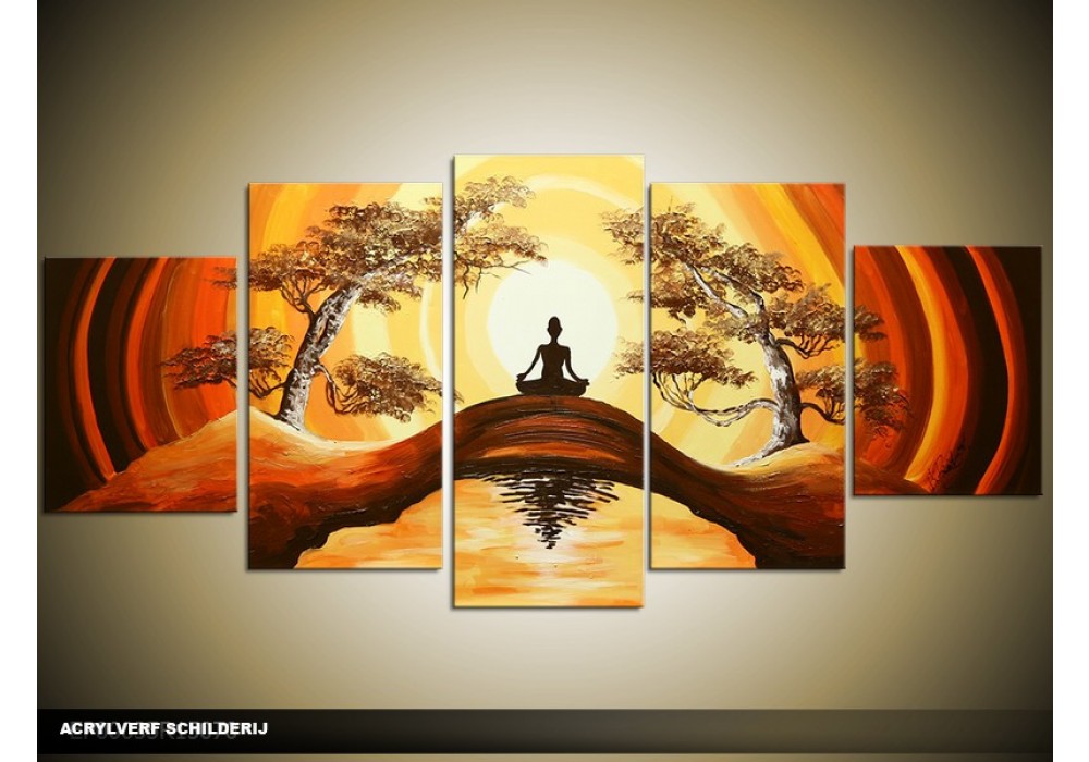 Wie zeemijl opwinding Acryl Schilderij Yoga | Geel, Bruin | 150x70cm 5Luik