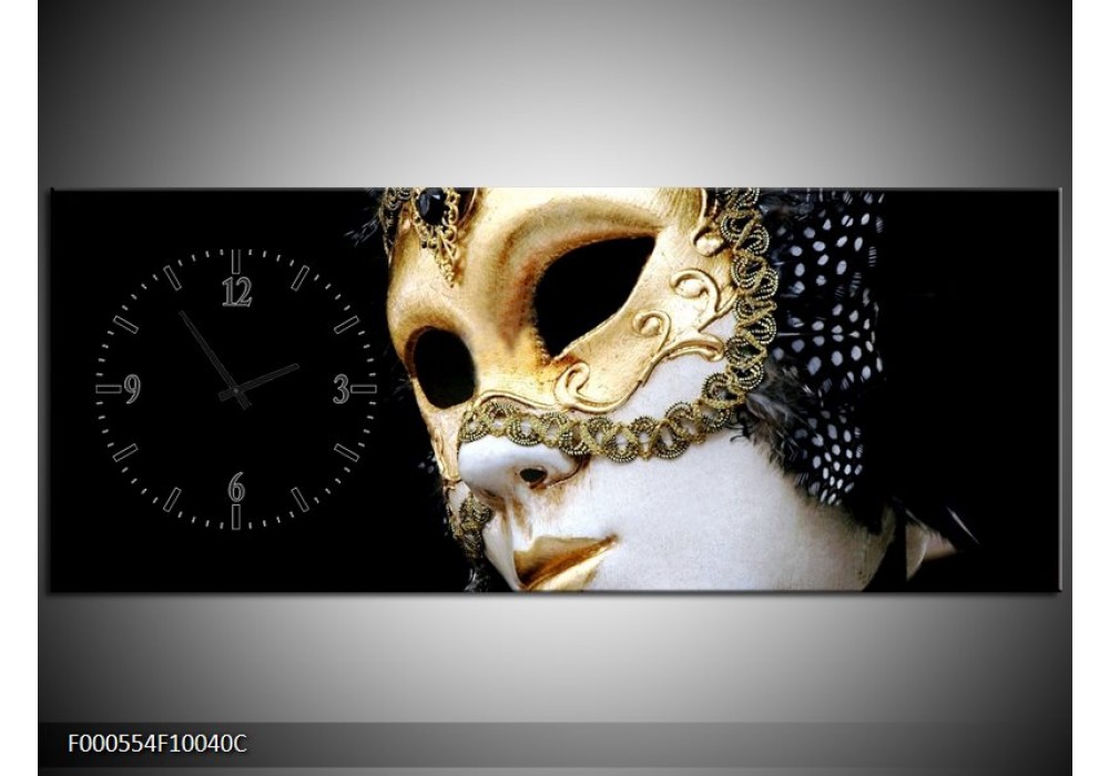 Klok schilderij Masker | Wit, Goud, Zwart | 100x40cm