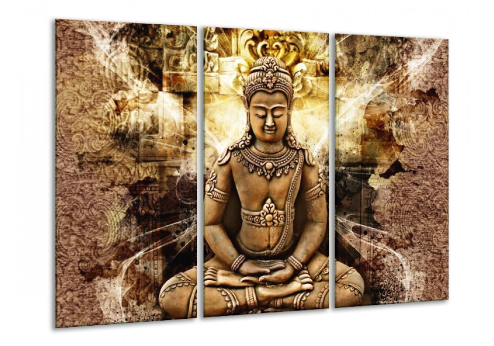 Aankondiging Hertellen zegen Canvas schilderij Boeddha | Bruin, Wit, Geel | 120x80cm