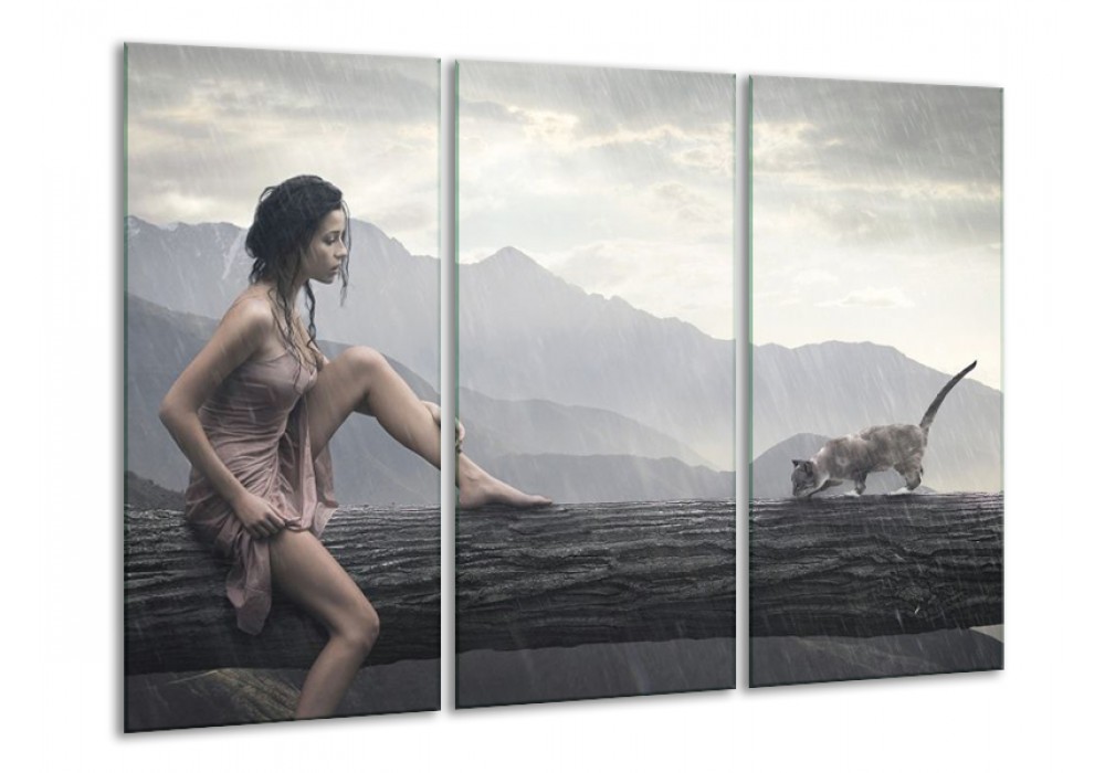 Glas schilderij Vrouw | Grijs | 120x80cm 3Luik