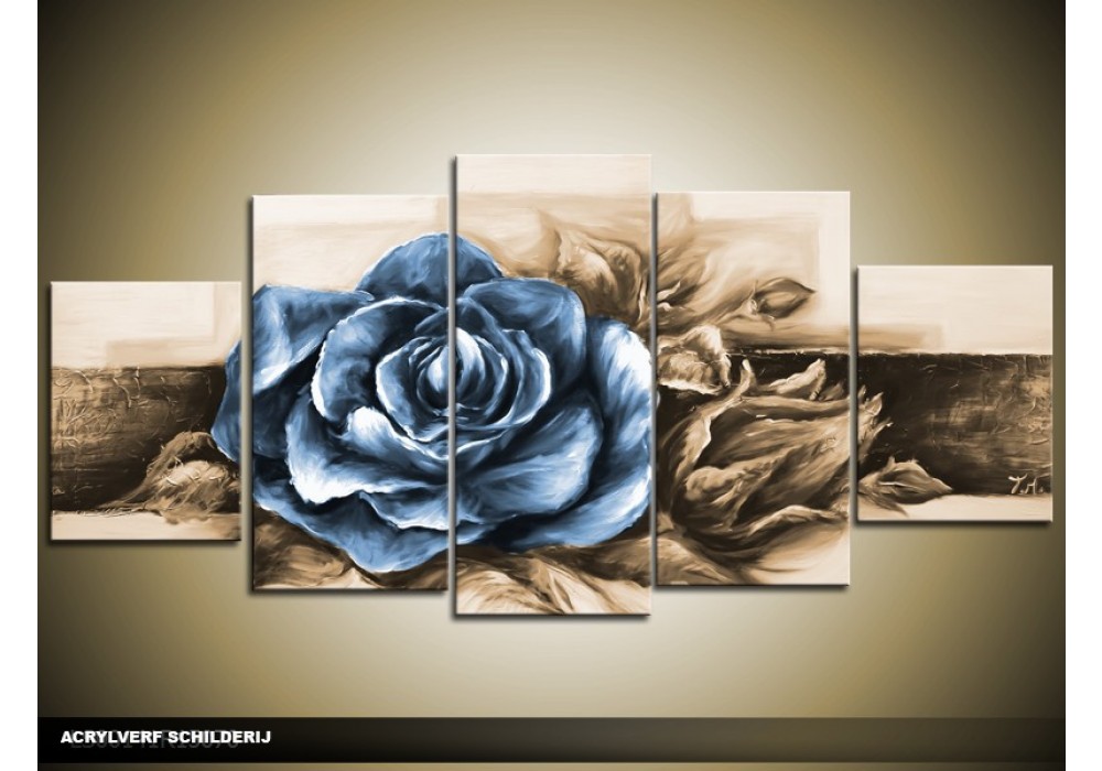 Acryl Schilderij Roos | Blauw, Grijs | 150x70cm 5Luik