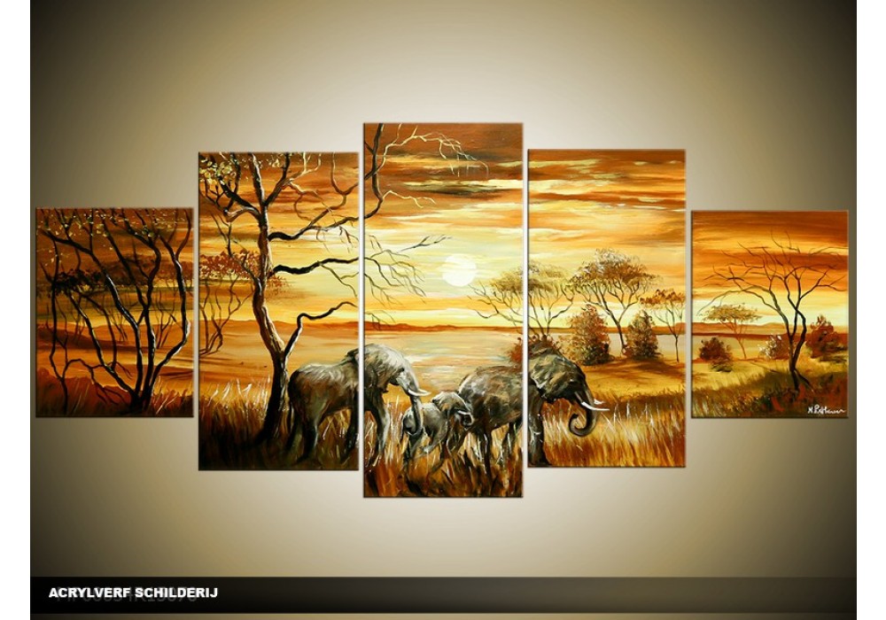 Kosten ring tetraëder Acryl Schilderij Afrika | Bruin, Geel | 150x70cm 5Luik