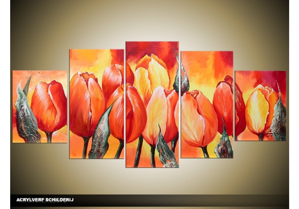 onthouden Interpersoonlijk Aanmoediging Acryl Schilderij Tulpen | Rood, Oranje, Geel | 150x70cm