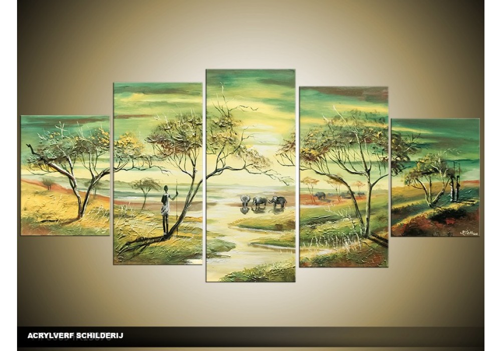 nep Avondeten Vermelding Acryl Schilderij Natuur | Groen, Geel | 150x70cm 5Luik