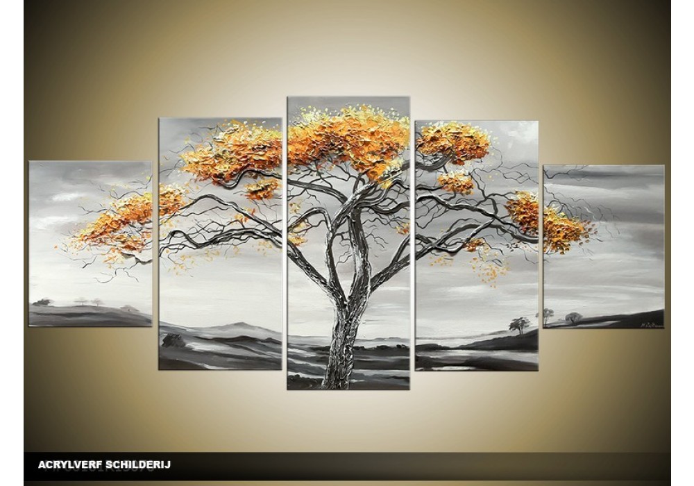 Oxide Diversen Buiten adem Acryl Schilderij Natuur | Grijs, Bruin | 150x70cm 5Luik