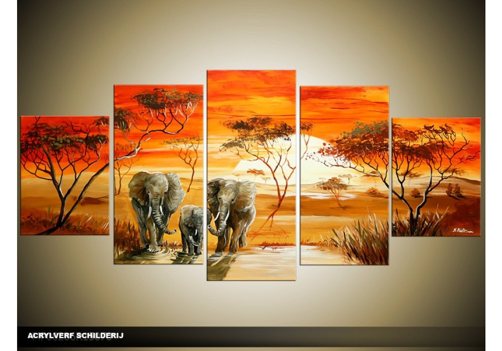 Acryl Schilderij Natuur | Oranje, Rood | 150x70cm 5Luik