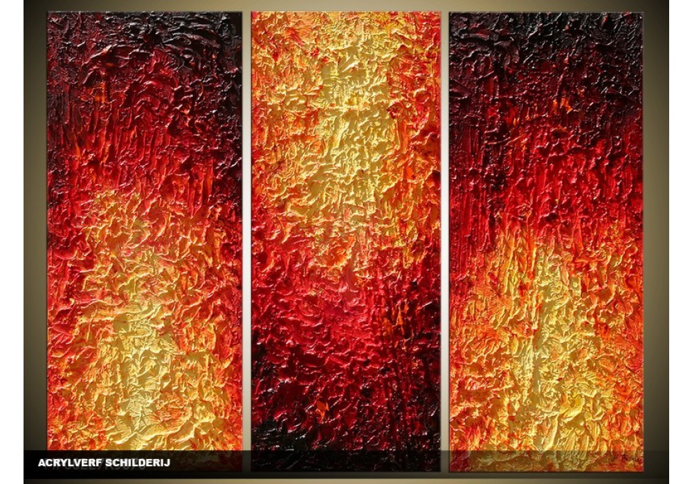 Stapel Zeggen Kader Acryl Schilderij Modern | Bruin, Oranje, Rood