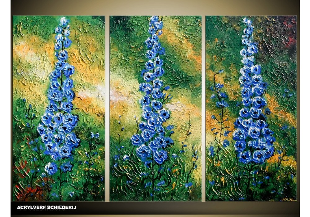 Acryl Schilderij Natuur | Blauw, Groen, Geel | 120x80cm