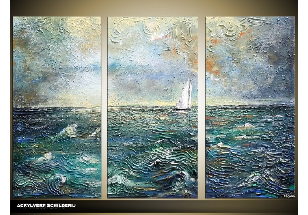 Niet doen Anoi Bevoorrecht Acryl Schilderij Zee | Blauw | 120x80cm 3Luik