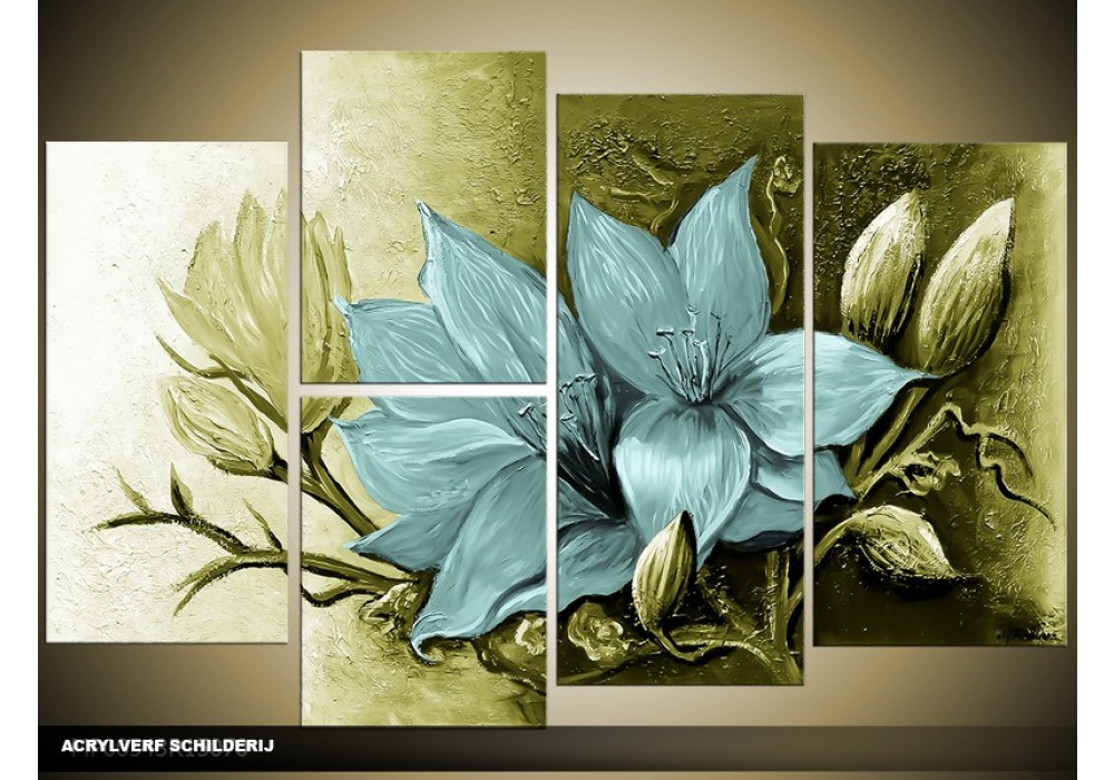 Acryl Schilderij Magnolia | Blauw, Groen | 120x80cm