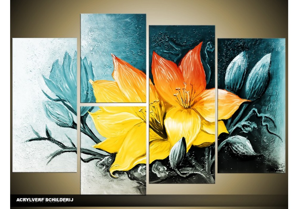 Acryl Schilderij Magnolia | Blauw, Geel | 120x80cm