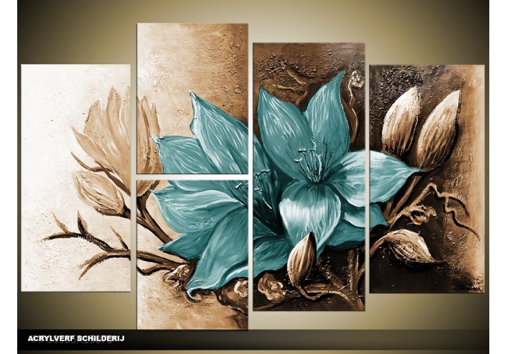 Schilderij Magnolia | Bruin, Turquoise | 120x80cm