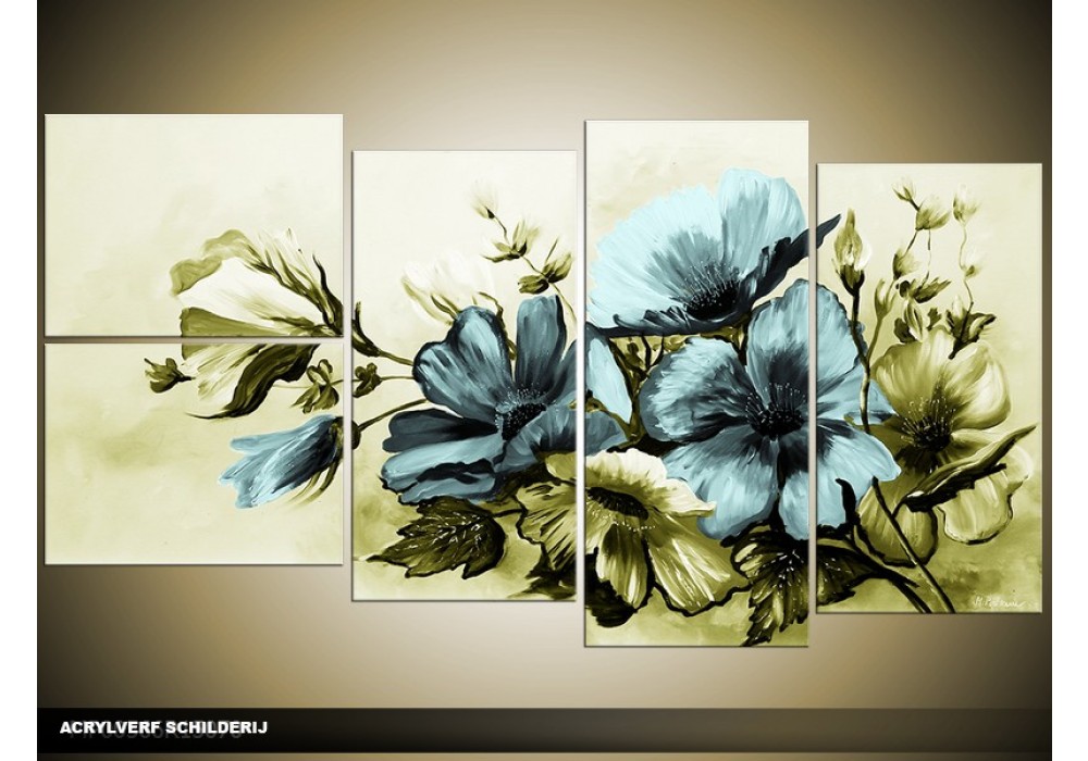 Betere Acryl Schilderij Bloemen | Blauw, Groen | 130x70cm HG-56