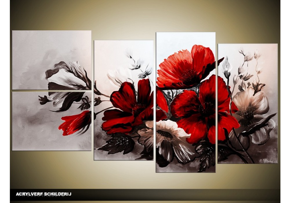 Merg Zuiver dun Acryl Schilderij Bloemen | Rood | 130x70cm 5Luik