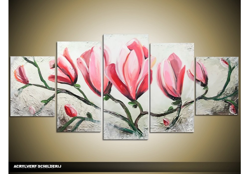 Acryl Schilderij Magnolia | Roze, Grijs | 150x70cm
