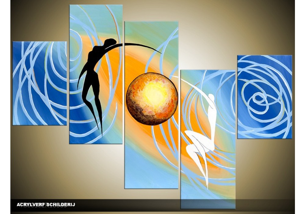 Acryl Schilderij Modern | Blauw, Geel, Goud | 100x60cm