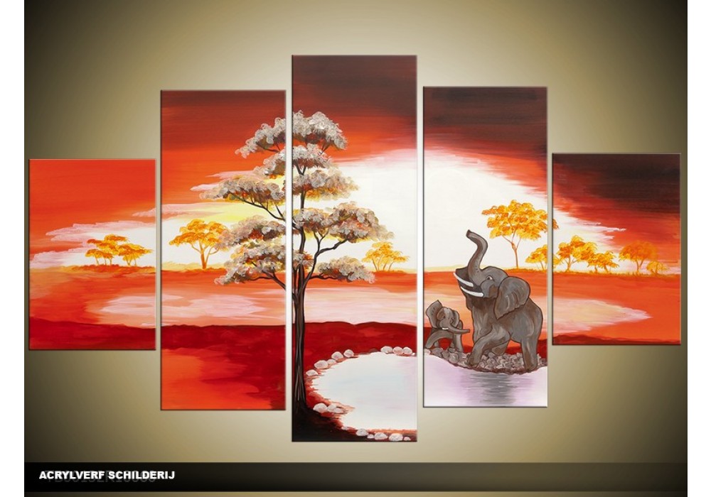 Acryl Schilderij Natuur | Rood, Grijs, Geel | 100x60cm