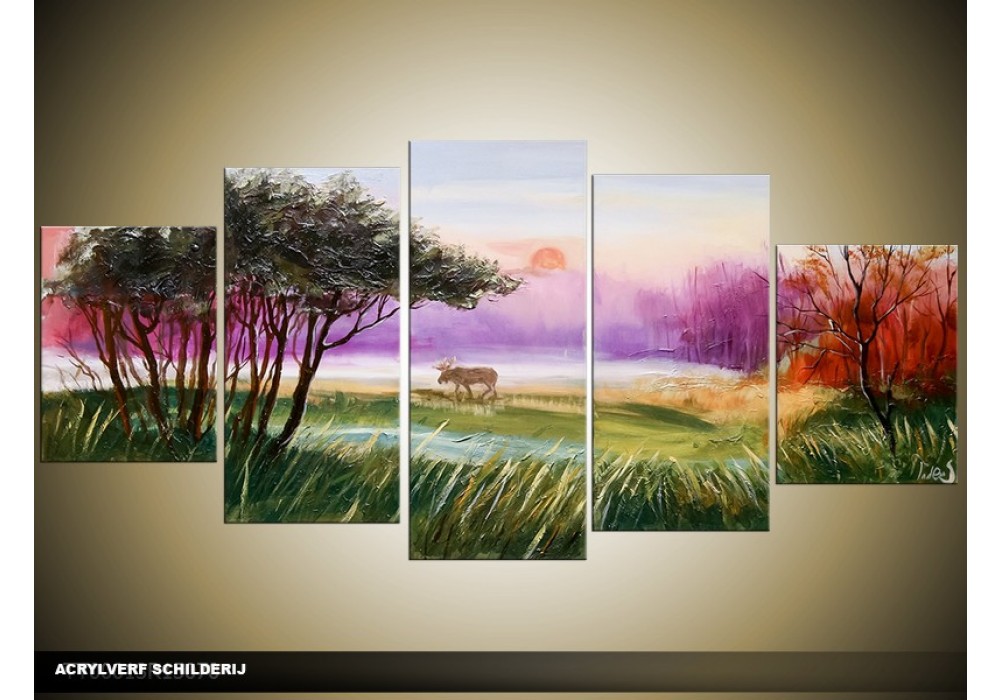 Acryl Schilderij Natuur Paars Groen Geel 150x70cm