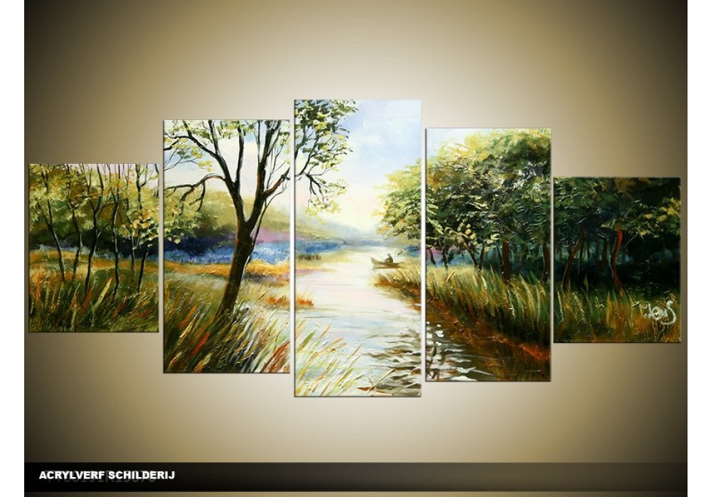 houding medley verslag doen van Acryl Schilderij Natuur | Groen | 150x70cm 5Luik