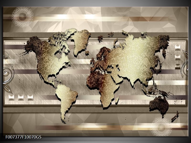 bezorgdheid Scenario Reageer Glas Schilderij Wereldkaart | Bruin, Goud | GroepArt