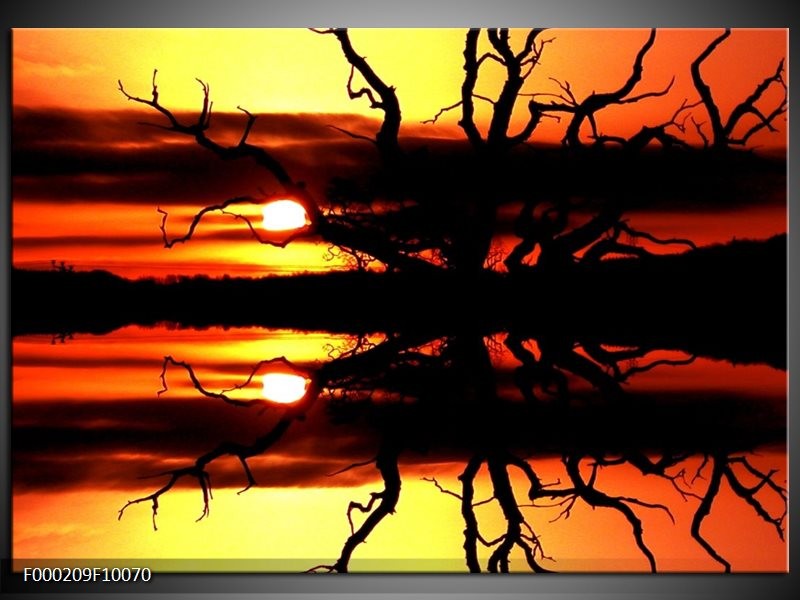 Foto canvas schilderij Zonsondergang | Oranje, Zwart, Geel