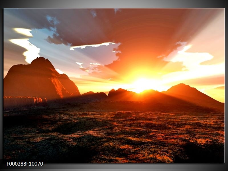 Foto canvas schilderij Zonsondergang | Geel, Bruin, Oranje