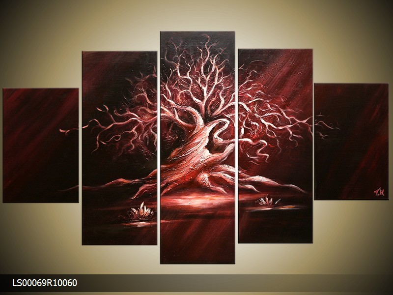 Acryl Schilderij Modern | Rood, Zwart | 150x70cm 5Luik Handgeschilderd