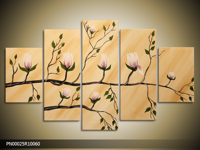 Acryl Schilderij Magnolia | Crème | 150x70cm 5Luik Handgeschilderd