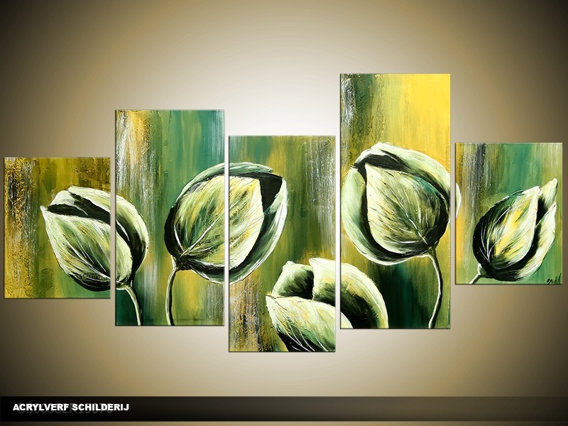 Acryl Schilderij Tulp | Groen | 150x70cm 5Luik Handgeschilderd