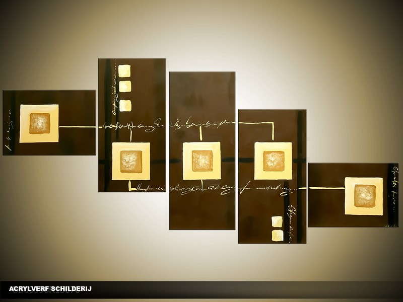 Acryl Schilderij Modern | Bruin, Crème | 170x70cm 5Luik Handgeschilderd