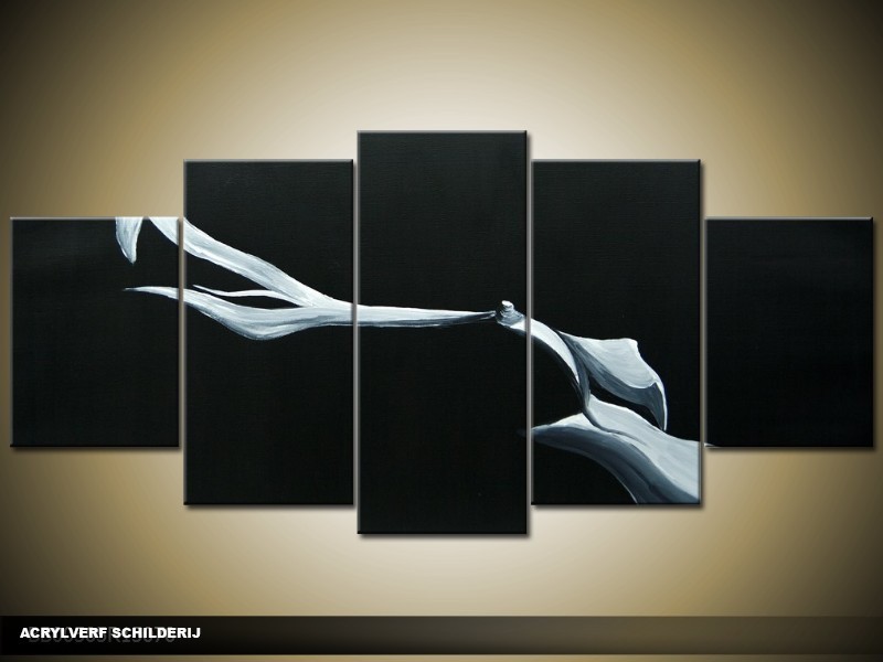 Acryl Schilderij Modern | Zwart | 150x70cm 5Luik Handgeschilderd