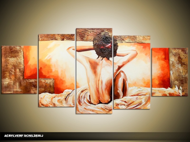 Acryl Schilderij Sexy | Bruin, Oranje | 150x70cm 5Luik Handgeschilderd