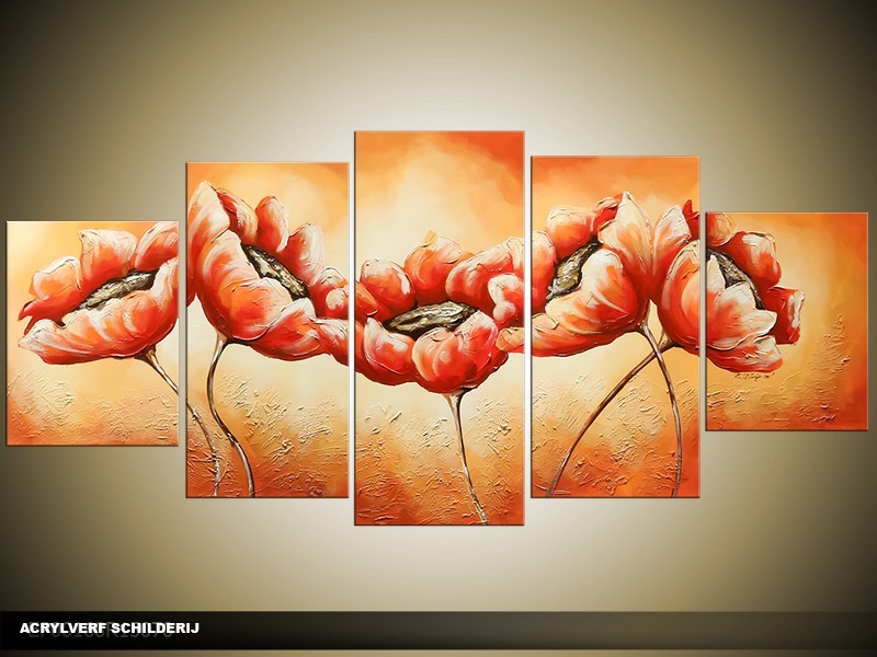 Acryl Schilderij Natuur | Oranje | 150x70cm 5Luik Handgeschilderd