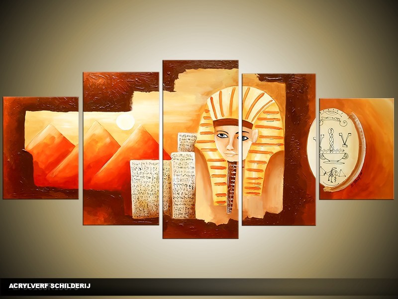 Acryl Schilderij Egypte | Bruin, Rood, Crème | 150x70cm 5Luik Handgeschilderd