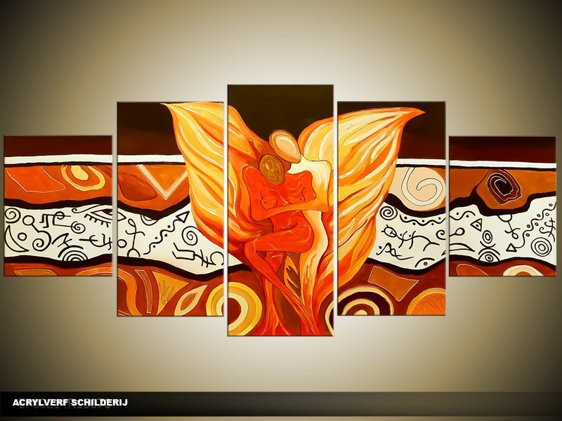 Acryl Schilderij Modern | Bruin, Oranje | 150x70cm 5Luik Handgeschilderd
