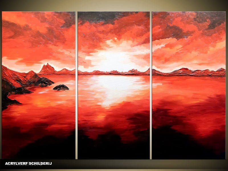 Acryl Schilderij Modern | Rood, Zwart | 120x80cm 3Luik Handgeschilderd