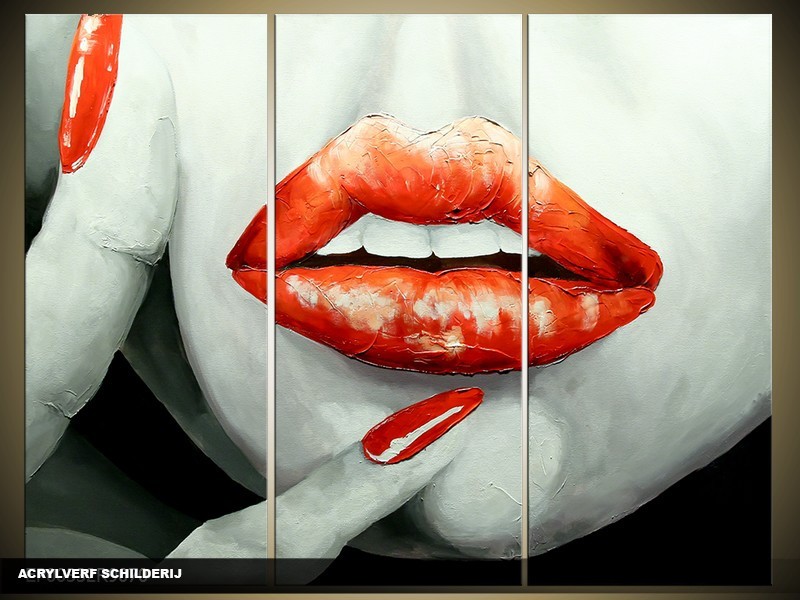 Acryl Schilderij Modern | Rood, Zwart | 120x80cm 3Luik Handgeschilderd