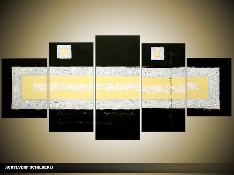 Acryl Schilderij Modern | Zwart, Crème | 150x70cm 5Luik Handgeschilderd