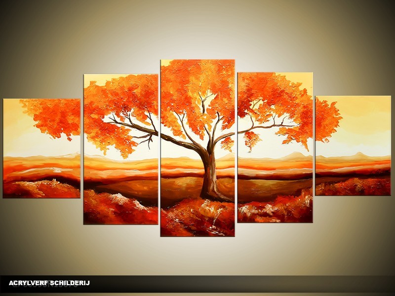 Acryl Schilderij Natuur | Oranje | 150x70cm 5Luik Handgeschilderd