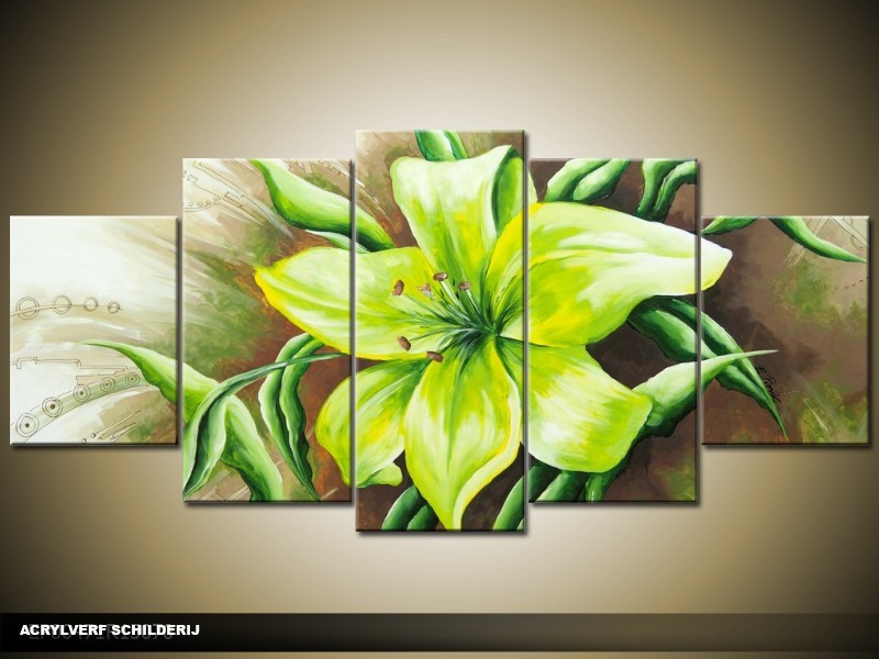 Acryl Schilderij Modern | Groen | 150x70cm 5Luik Handgeschilderd