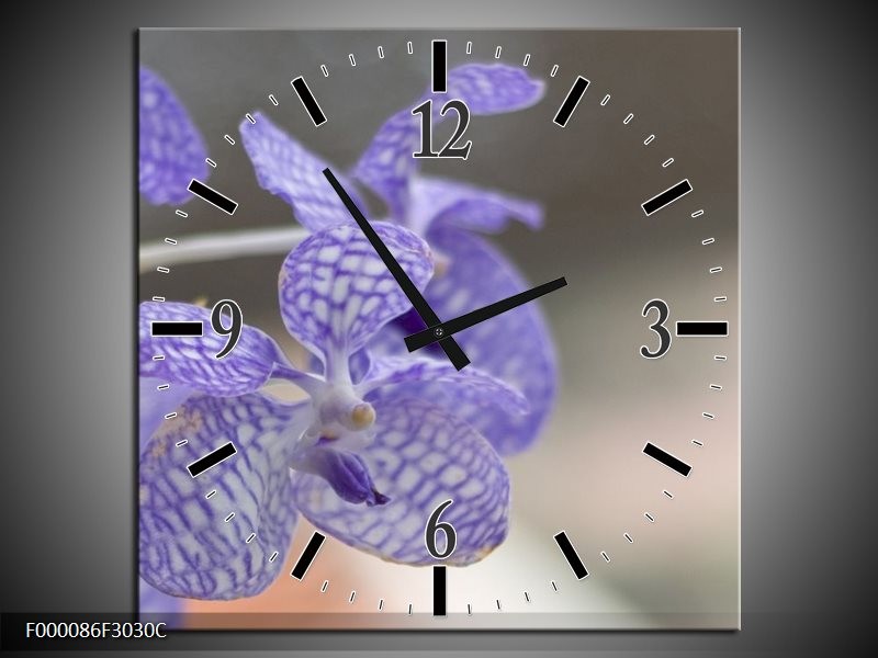 Wandklok op Canvas Orchidee | Kleur: Blauw, Wit, Grijs | F000086C