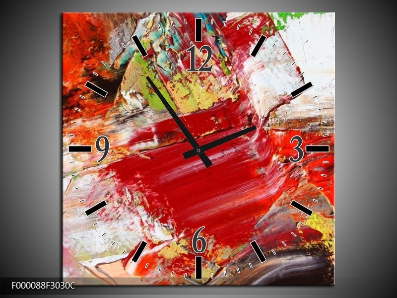 Wandklok op Canvas Abstract | Kleur: Rood, Wit, Grijs | F000088C