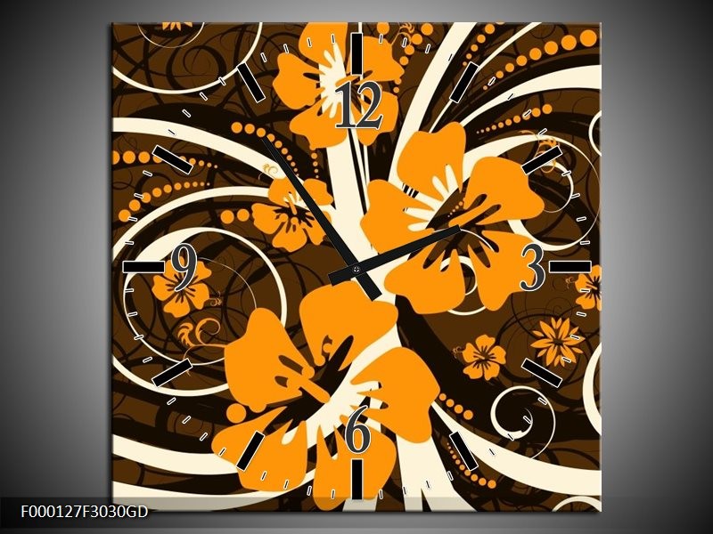 Wandklok op Glas Abstract | Kleur: Oranje, Bruin, Wit | F000127CGD