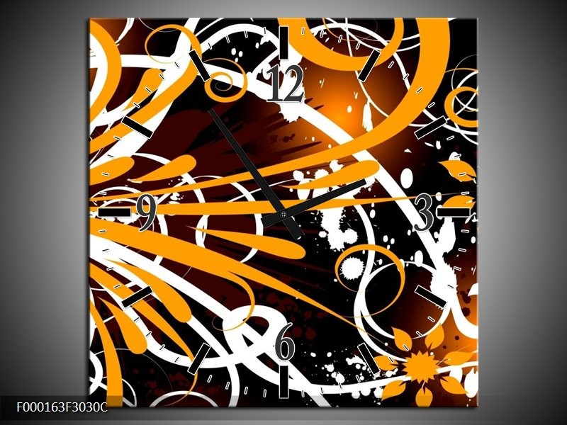 Wandklok op Canvas Abstract | Kleur: Oranje, Wit, Bruin | F000163C