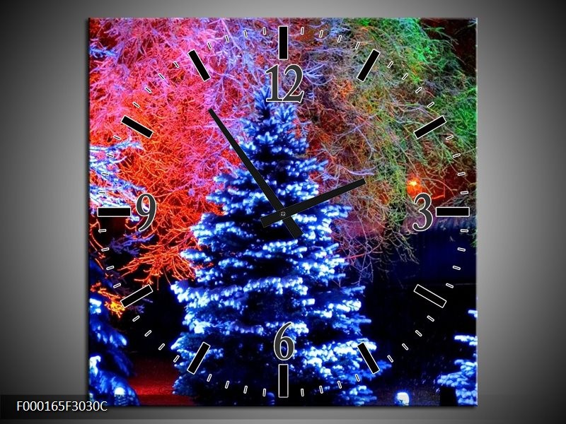 Wandklok op Canvas Kerstboom | Kleur: Blauw, Groen, Rood | F000165C