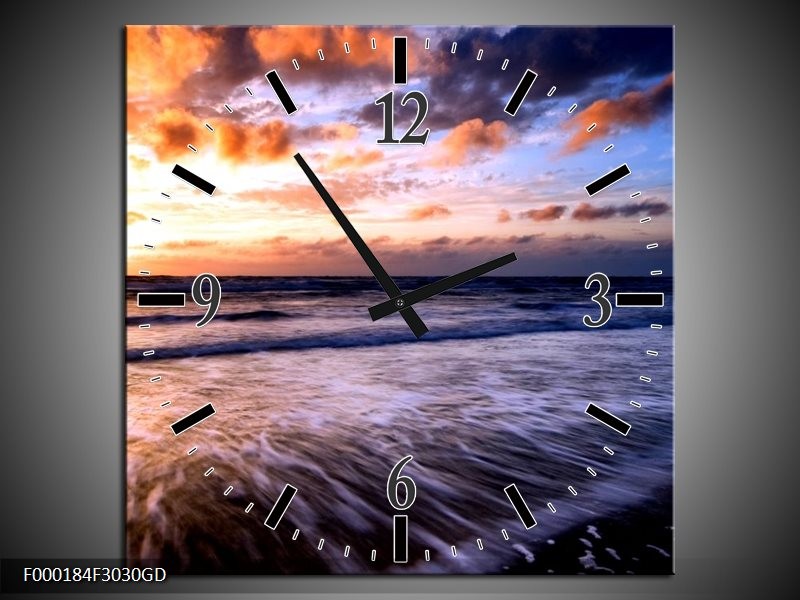 Wandklok op Glas Zee | Kleur: Grijs, Geel, Blauw | F000184CGD