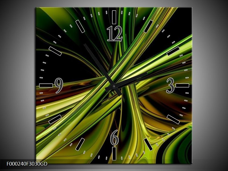 Wandklok op Glas Abstract | Kleur: Groen, Zwart, Geel | F000240CGD